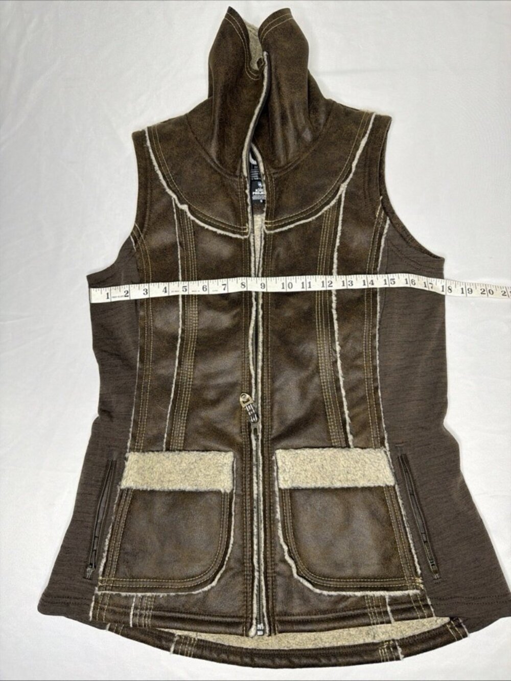 Kuhl Dani Projekt Sherpa Vest Brown Suede Wool Blend Fleece Women's Small - Picture 5 of 6